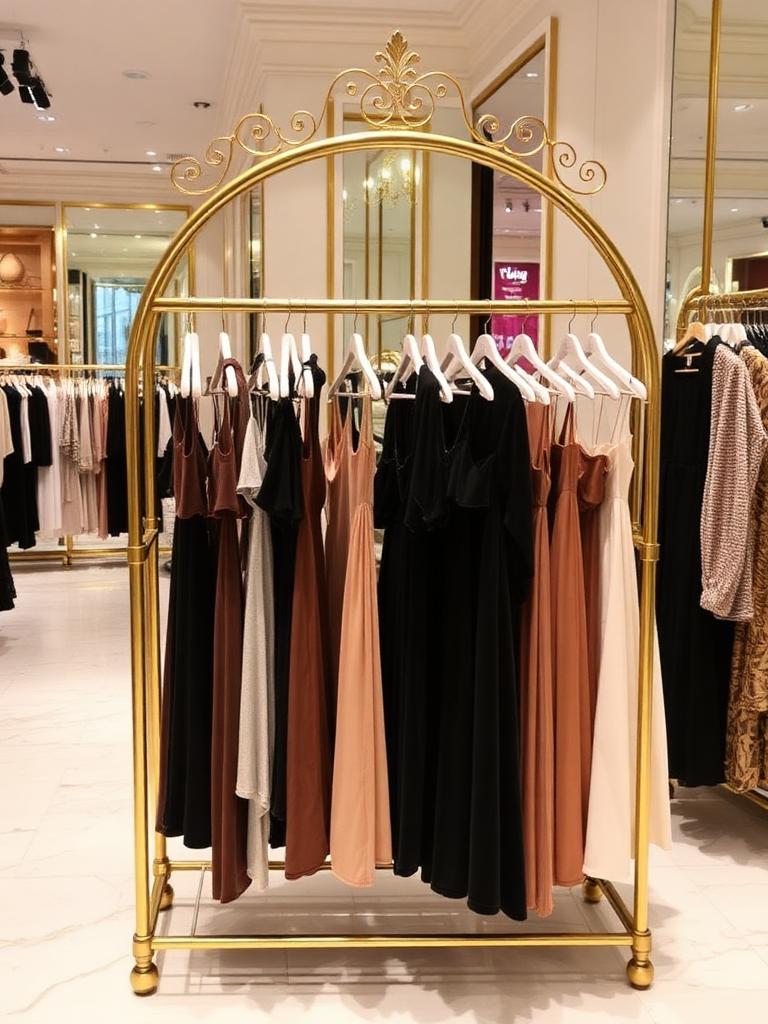 Gold arched double-bar garment rack — display rack manufacturer Delhi NCR